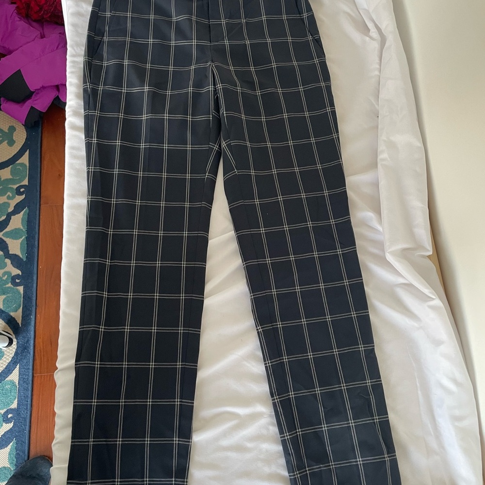Banana Republic Navy Windowpane Straight-Leg Pants